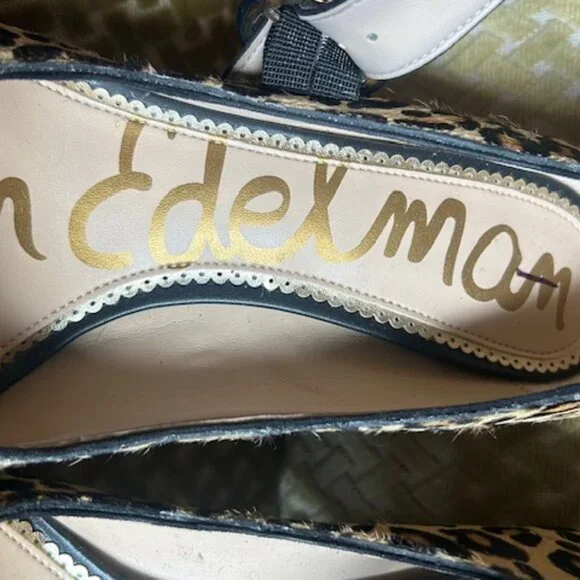 Sam Edelman Nude Leopard Print Cow Fur Hinda Jewel Buckle Strap Pumps NEW - Picture 2 of 16